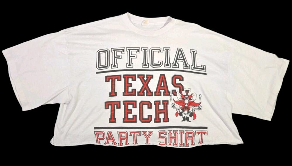 Vtg Texas Tech Party Shirt 80s Cropped Single Stitch USA One Size Red Raiders